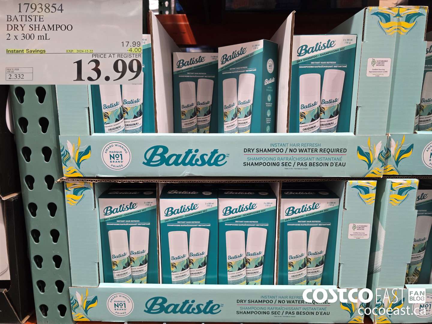 1793854 BATISTE DRY SHAMPOO 2 x 300 mL ($4.00 INSTANT SAVINGS EXPIRES ON 2024-12-22) $13.99