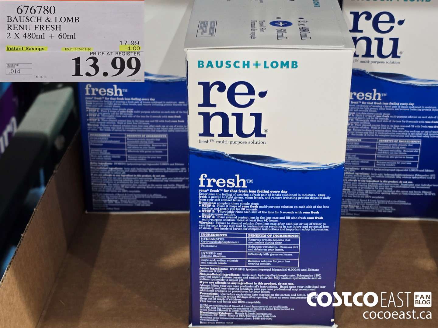 676780 BAUSCH & LOMB RENU FRESH 2 X 480 ML + 60ML ($4.00 INSTANT SAVINGS EXPIRES ON 2024-11-10) $13.99