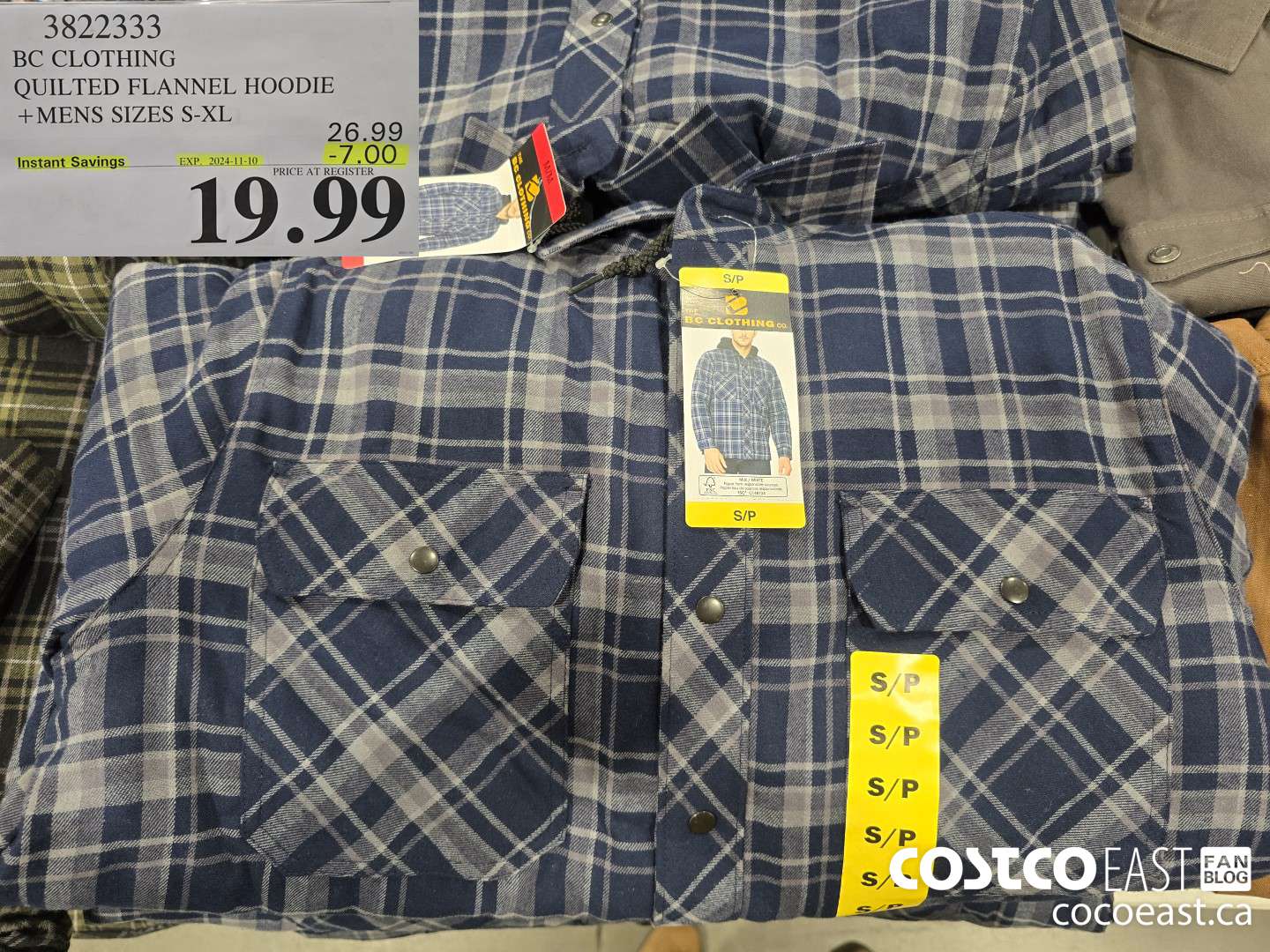 3822333 BC CLOTHING QUILTED FLANNEL HOODIE MENS SIZES S-XL ($7.00 INSTANT SAVINGS EXPIRES ON 2024-11-10) $19.99