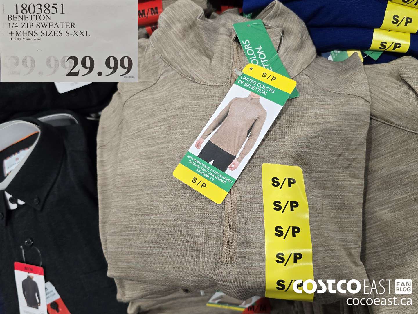 1803851 BENETTON 1/4 ZIP SWEATER +MENS SIZES S-XXL $29.99