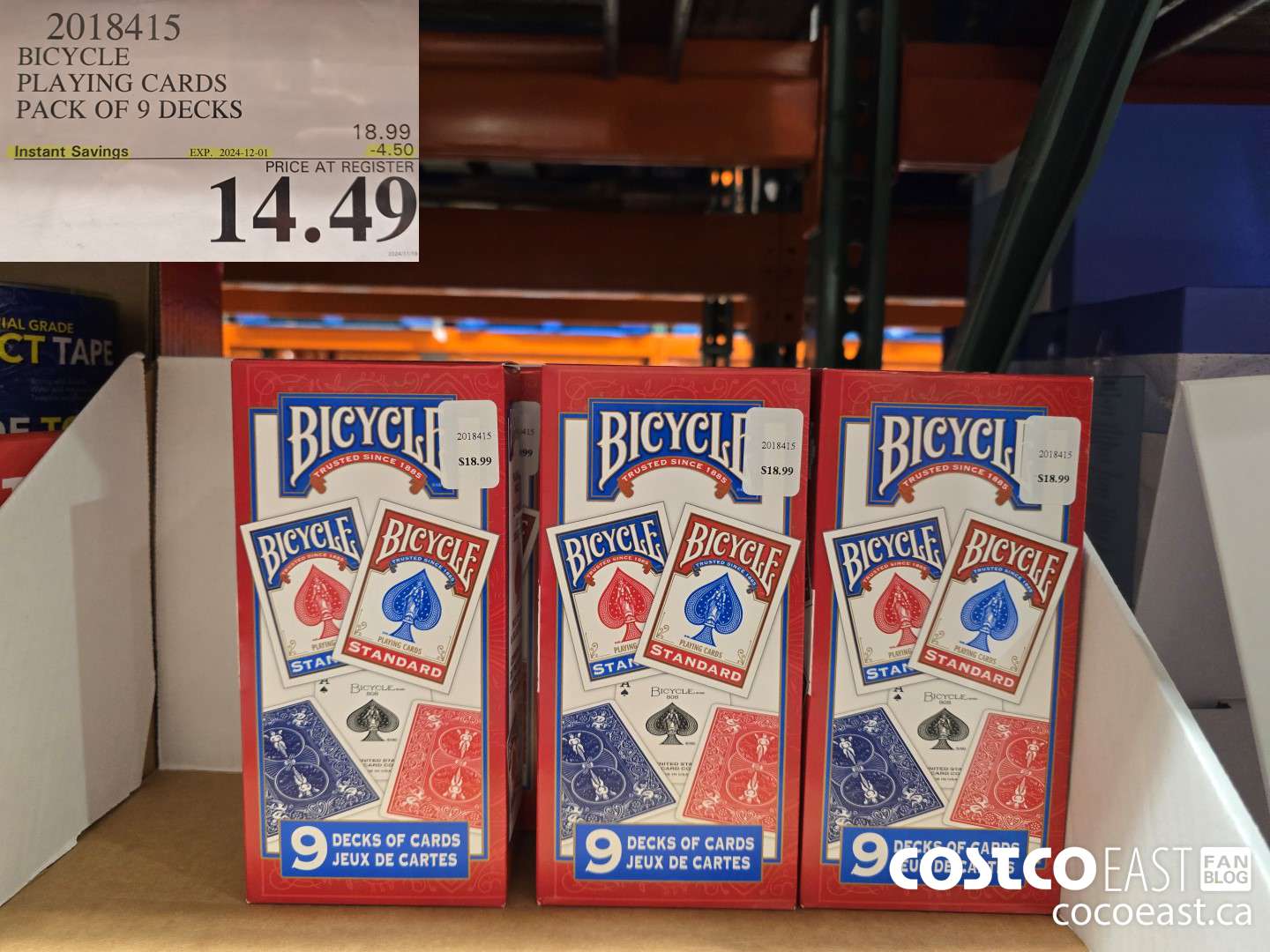 2018415 BICYCLE PLAYING CARDS PACK OF 9 DECKS ($4.50 INSTANT SAVINGS EXPIRES ON 2024-12-01) $14.49