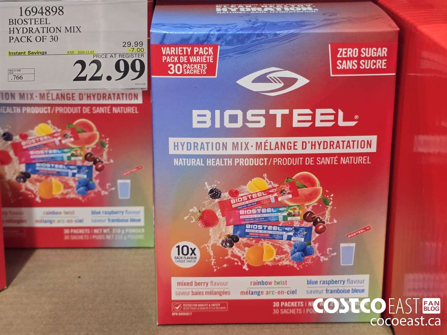 1694898 BIOSTEEL HYDRATION MIX PACK OF 30  ($7.00 INSTANT SAVINGS EXPIRES ON 2024-11-03) $22.99