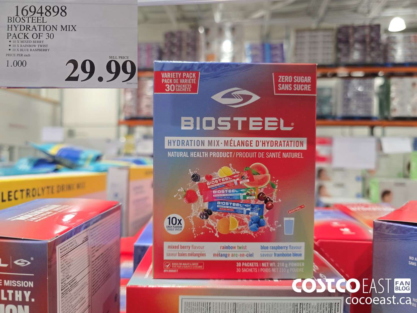 1694898 BIOSTEEL HYDRATION MIX PACK OF 30 $29.99