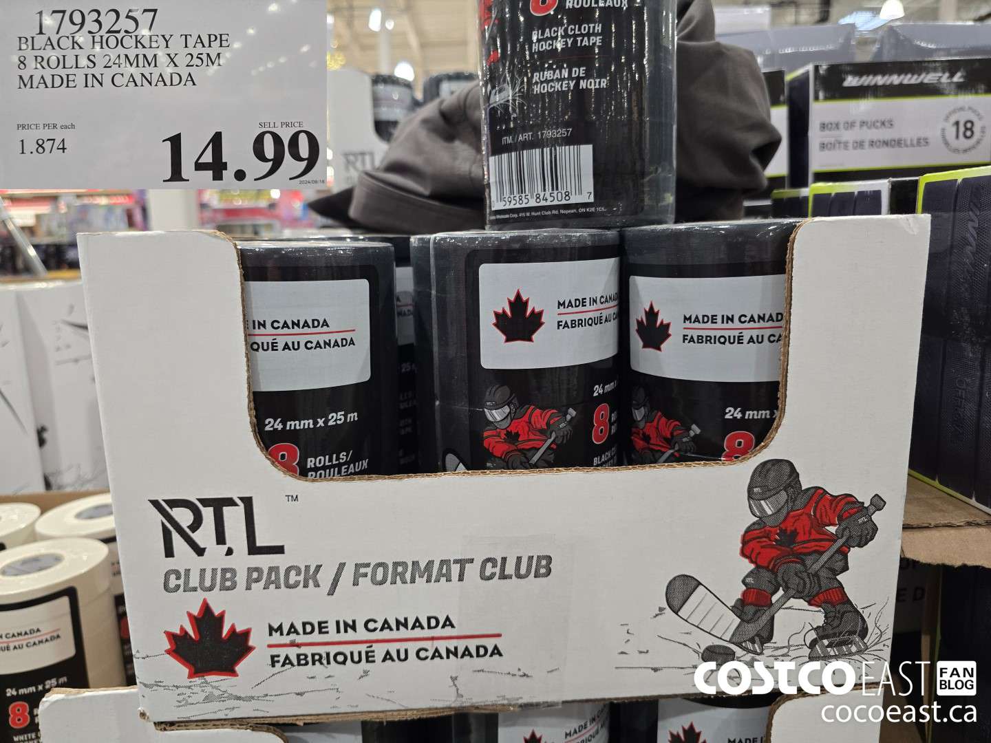 1793257 BLACK HOCKEY TAPE 2 ROLLS 24MM X 25M MADE IN CANADA $14.99