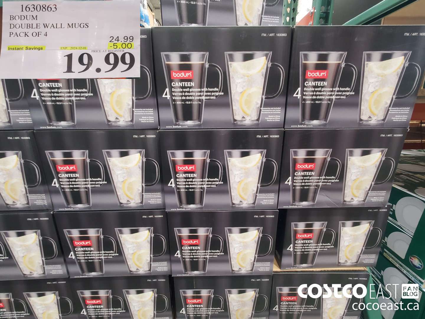 1630863 BODUM DOUBLE WALL MUGS PACK OF 4 ($5.00 INSTANT SAVINGS EXPIRES ON 2024-12-01) $19.99