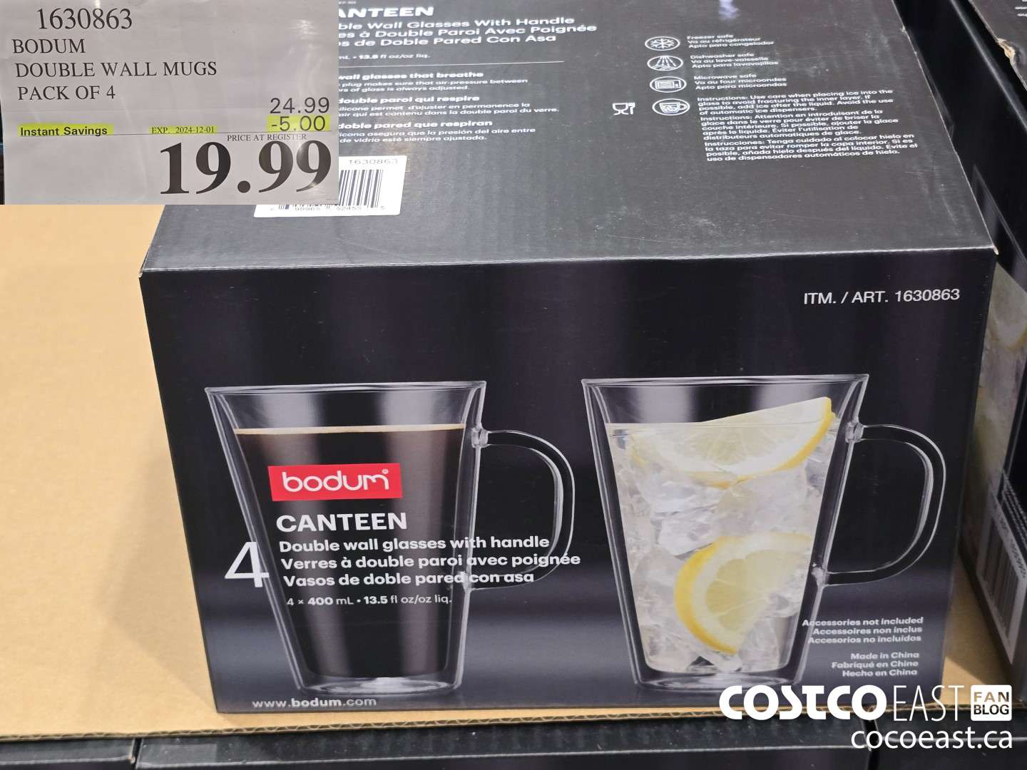 1630863 BODUM DOUBLE WALL MUGS PACK OF 4 ($5.00 INSTANT SAVINGS EXPIRES ON 2024-12-01) $19.99