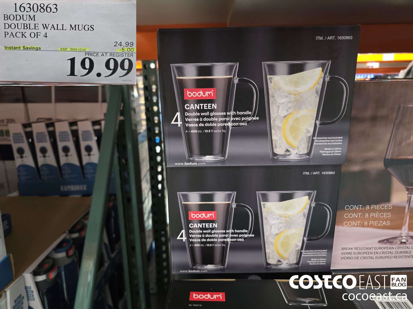 1630863 BODUM DOUBLE WALL MUGS PACK OF 4 ($5.00 INSTANT SAVINGS EXPIRES ON 2024-12-01) $19.99