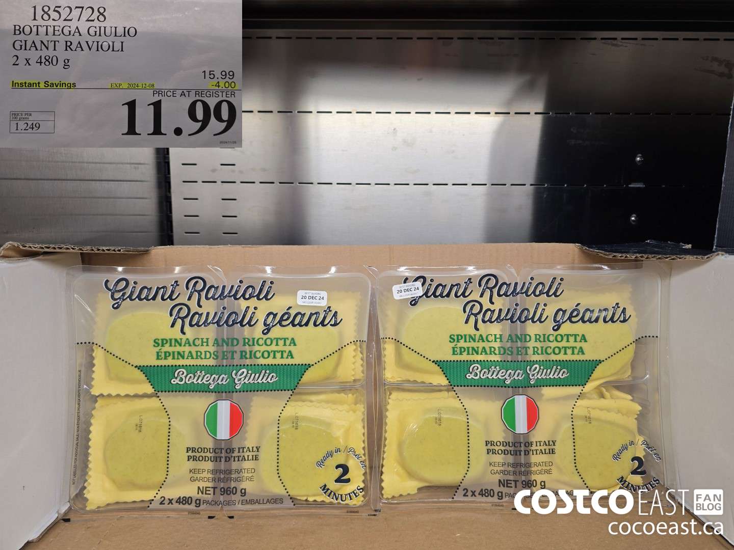1852728 BOTTEGA GIULIO GIANT RAVIOLI 2 x 480 g ($4.00 INSTANT SAVINGS EXPIRES ON 2024-12-08) $11.99