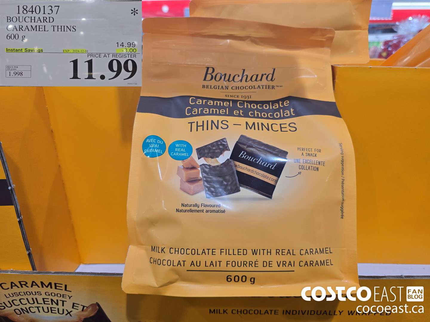 1840137 BOUCHARD CARAMEL CHOCOLATE THINS 600 g ($3.00 INSTANT SAVINGS EXPIRES ON 2024-12-01) $11.99