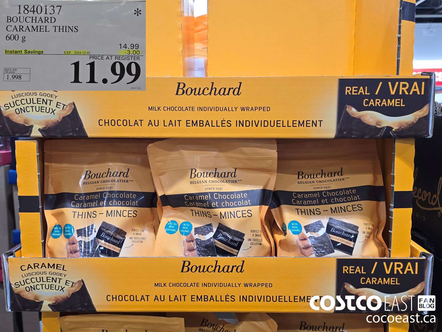 1840137 BOUCHARD CARAMEL CHOCOLATE THINS 600 g ($3.00 INSTANT SAVINGS EXPIRES ON 2024-12-01) $11.99