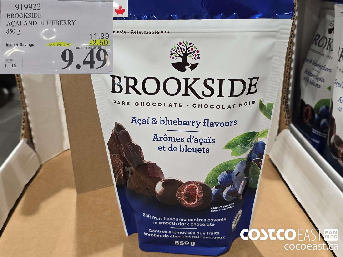 919922 BROOKSIDE ACAI AND BLUEBERRY 850 G ($2.50 INSTANT SAVINGS EXPIRES ON 2024-11-05) $9.49