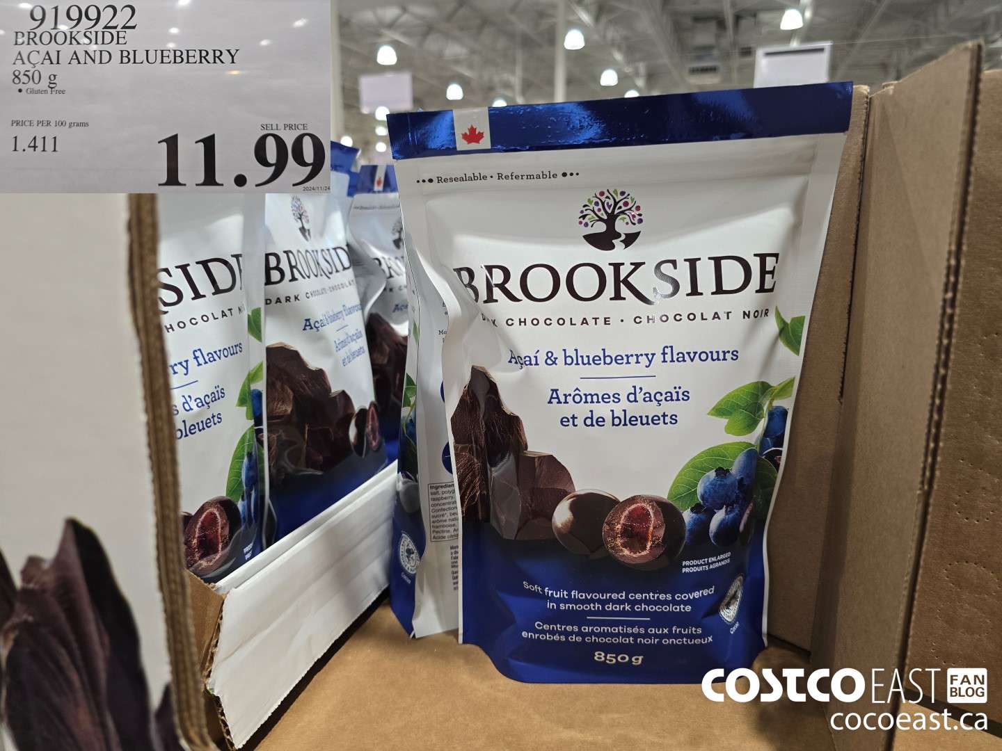 919922 BROOKSIDE ACAI AND BLUEBERRY 850 G $11.99