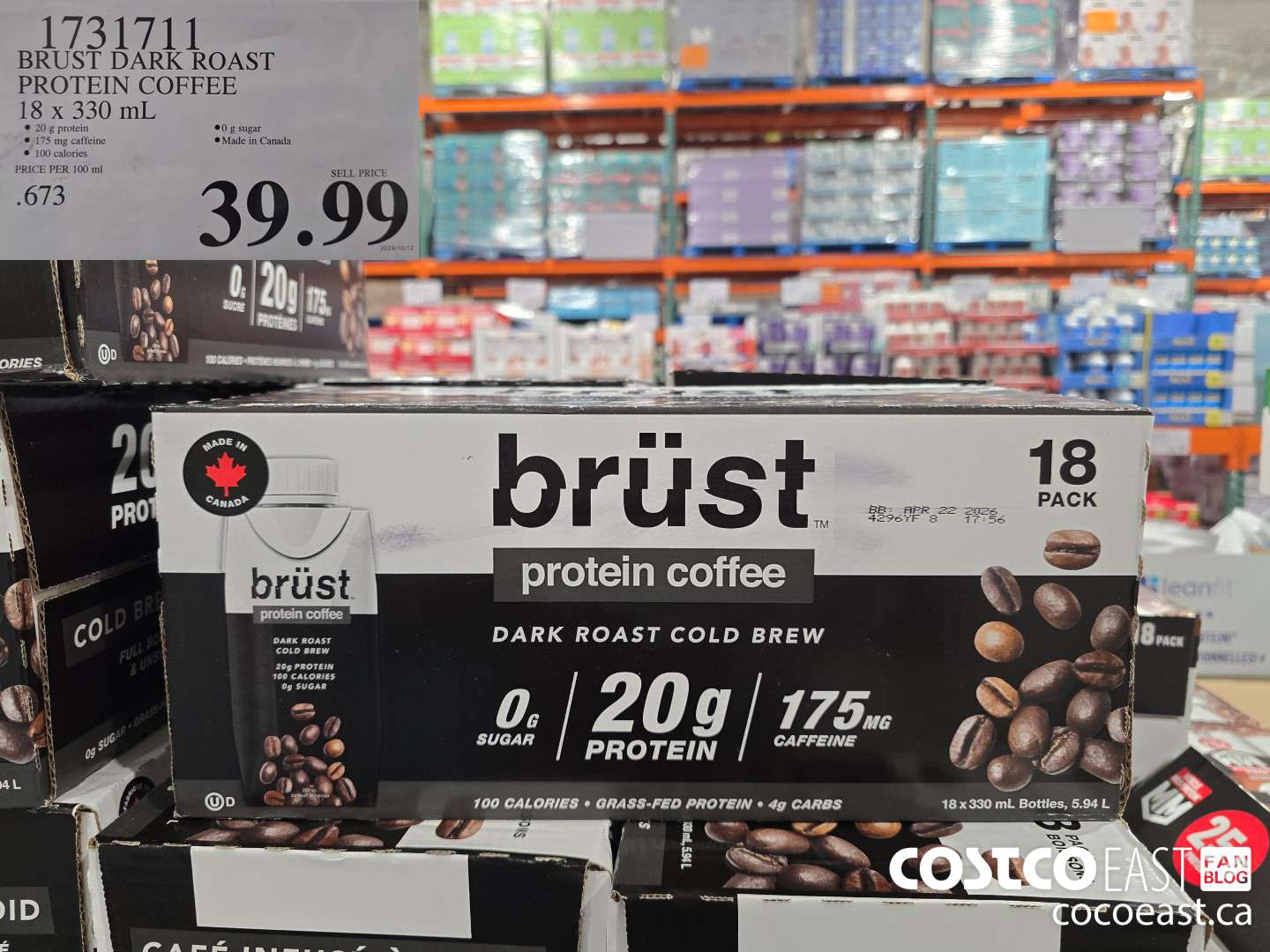 1731711 BRUST DARK ROAST PROTEIN COFFEE 18 x 330 mL $39.99
