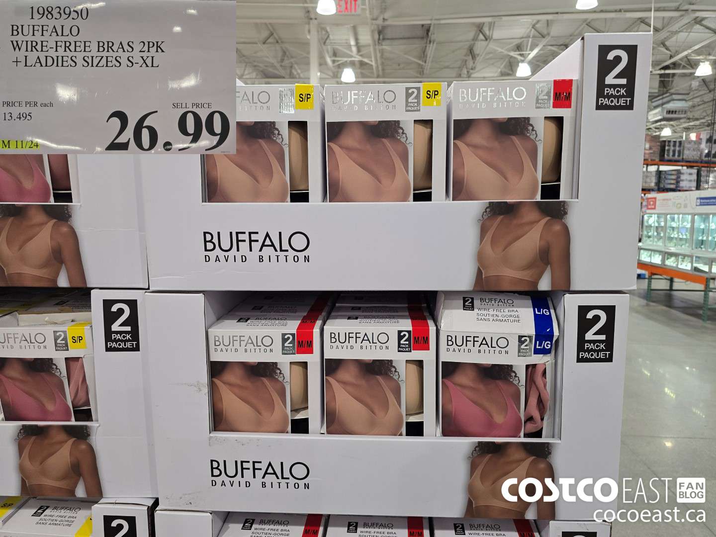 1983950 BUFFALO WIRE-FREE BRAS 2PK + LADIES SIZES S-XL $26.99