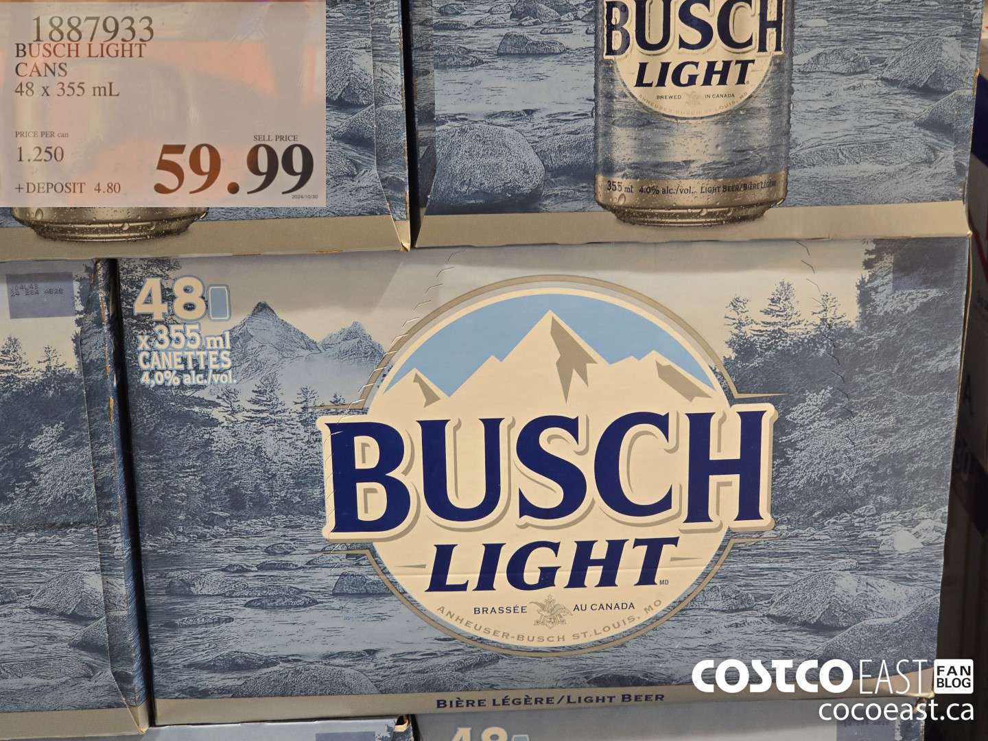 1887933 BUSCH LIGHT CANS 48 x 355 mL $59.99