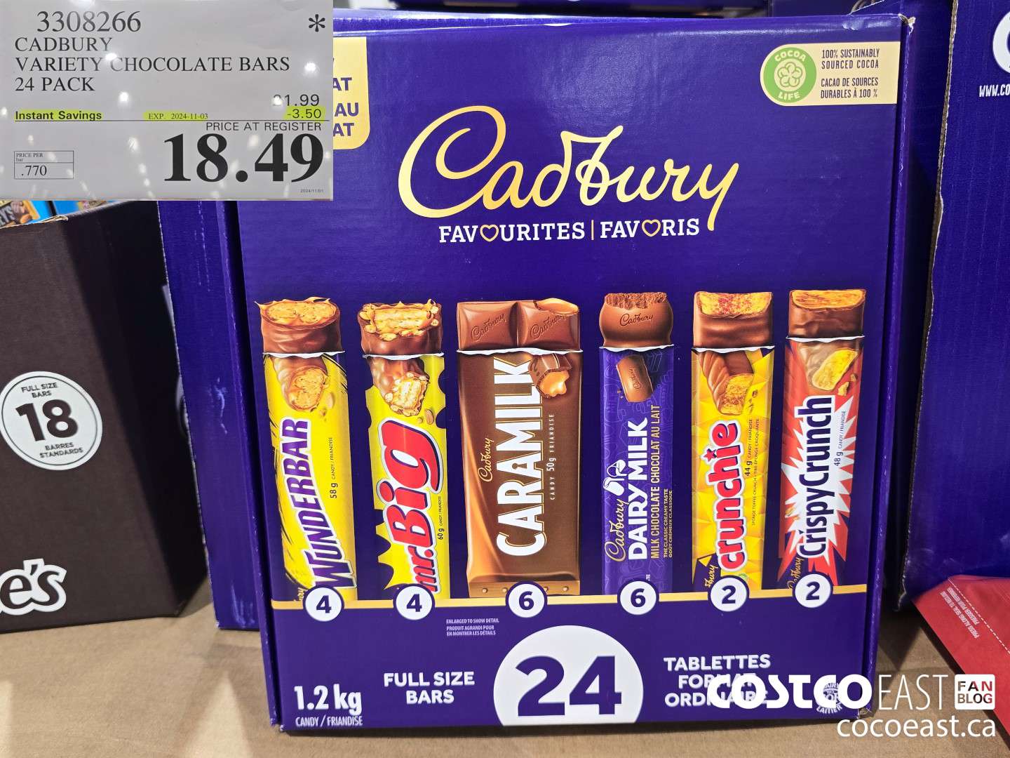 3308266 CADBURY VARIETY CHOCOLATE BARS 24 PACK ($3.50 INSTANT SAVINGS EXPIRES ON 2024-11-03) $18.49