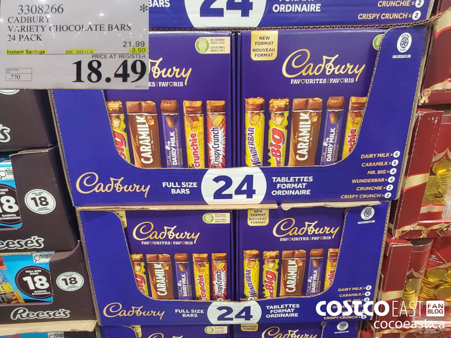 3308266 CADBURY VARIETY CHOCOLATE BARS 24 PACK ($3.50 INSTANT SAVINGS EXPIRES ON 2024-11-18) $18.49