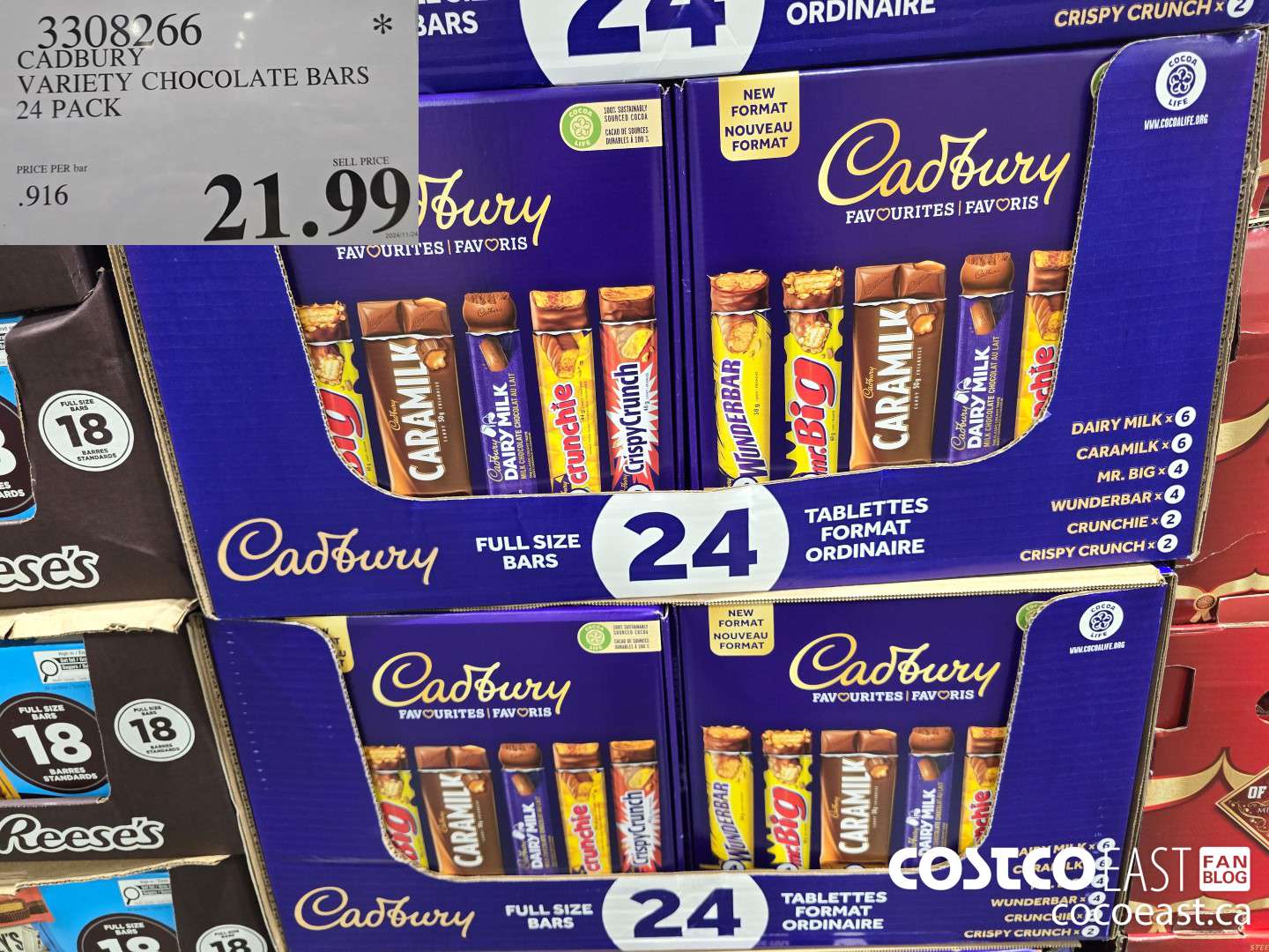 3308266 CADBURY VARIETY CHOCOLATE BARS 24 PACK $21.99