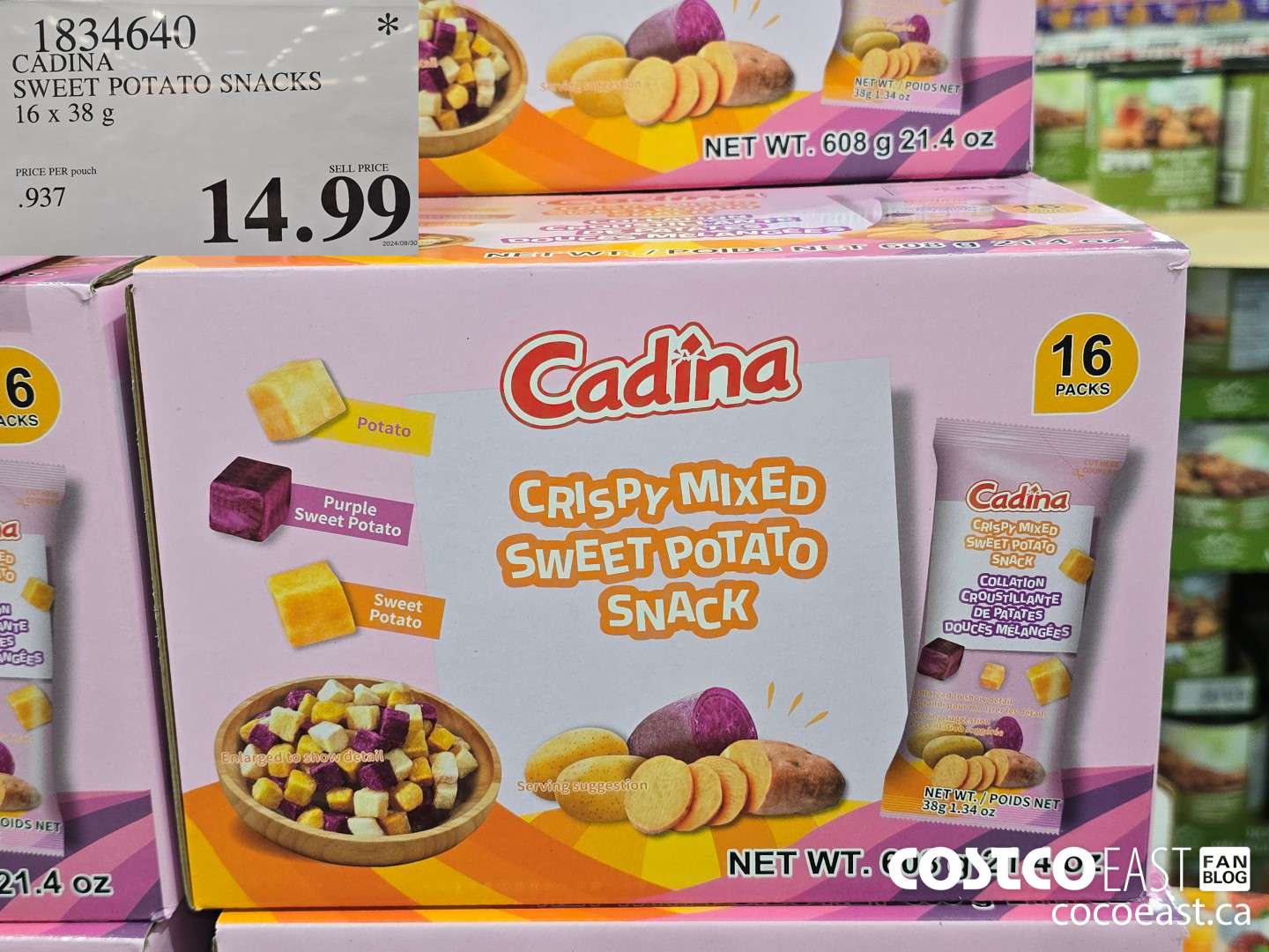 1834640 CADINA SWEET POTATO SNACKS 16 x 38 G $14.99