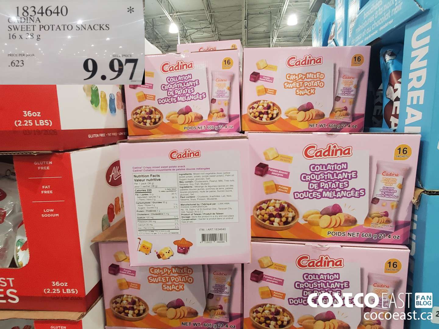 1834640 CADINA SWEET POTATO SNACKS 16 x 38 G $9.97