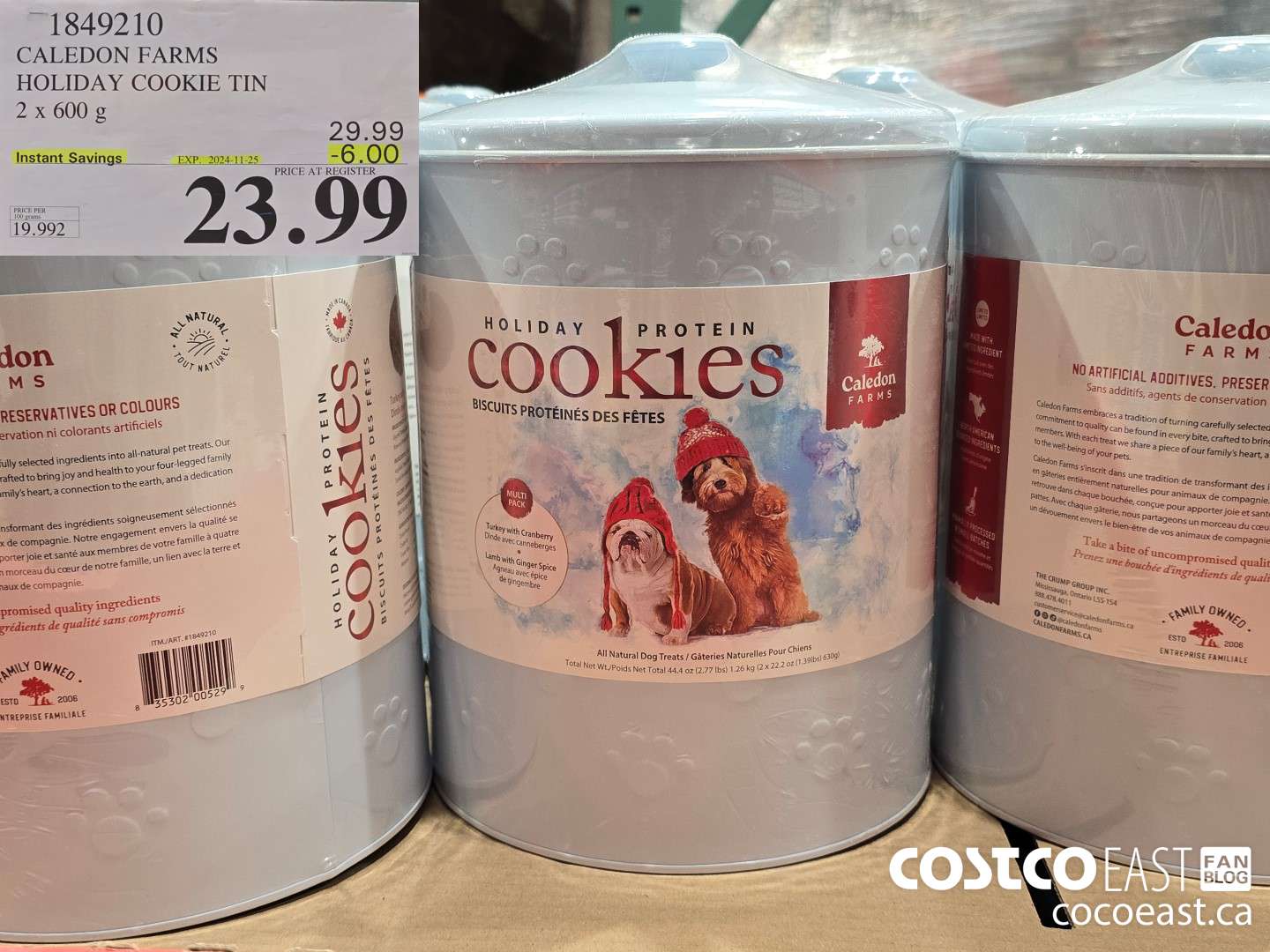 1849210 CALEDON FARMS HOLIDAY COOKIE TIN 2 x 600 g ($6.00 INSTANT SAVINGS EXPIRES ON 2024-11-25) $23.99