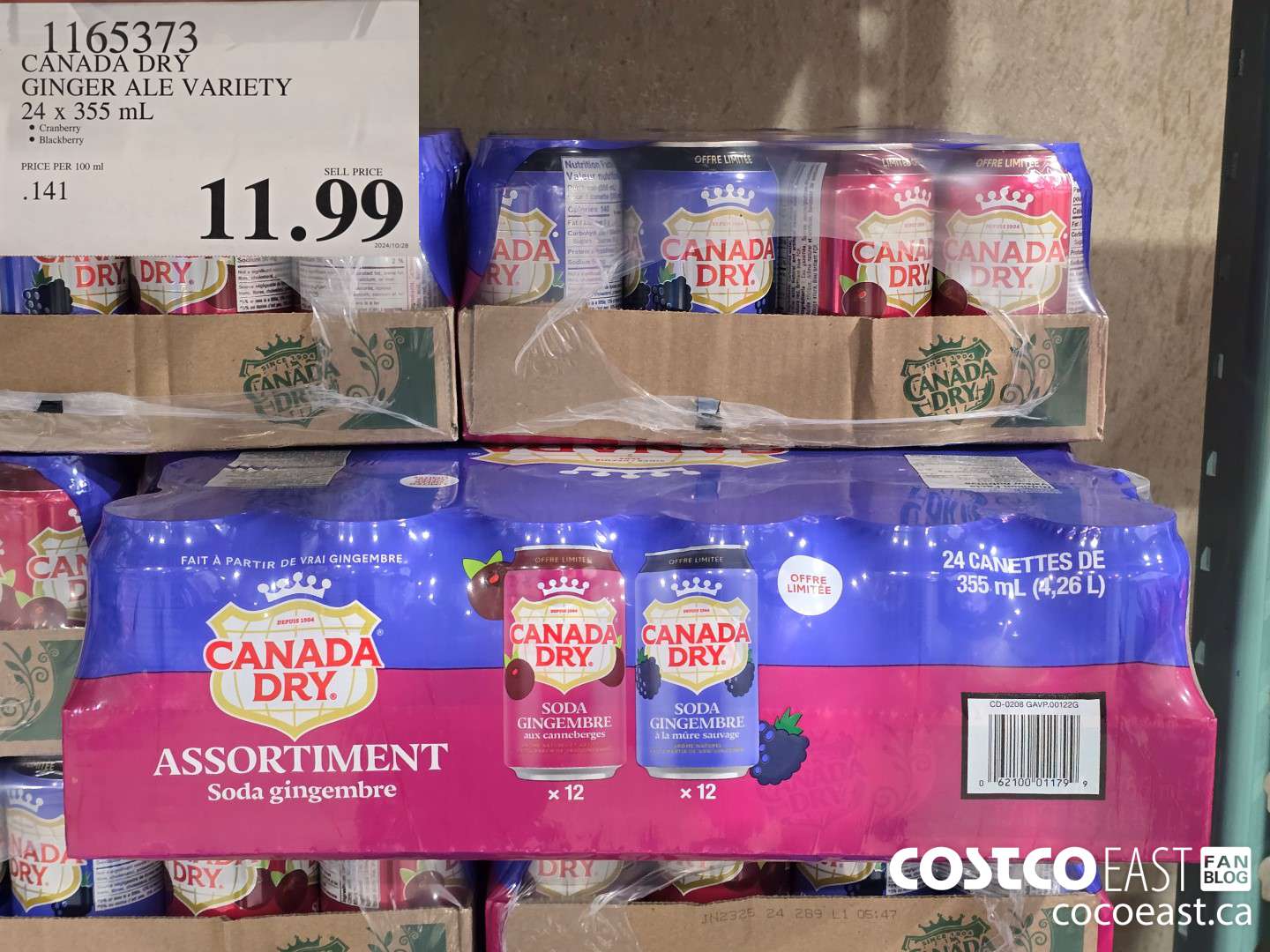 1165373 CANADA DRY GINGER ALE VARIETY 24 X 355 mL $11.99