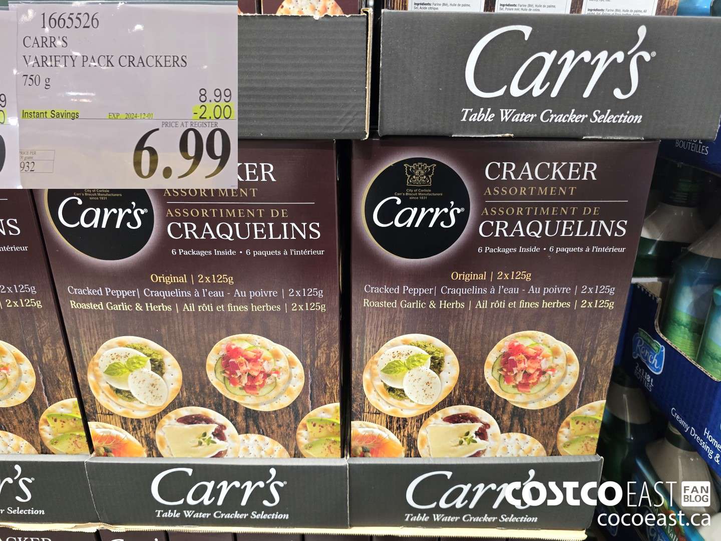 1665526 CARR'S VARIETY PACK CRACKERS 750 G ($2.00 INSTANT SAVINGS EXPIRES ON 2024-12-01) $6.99