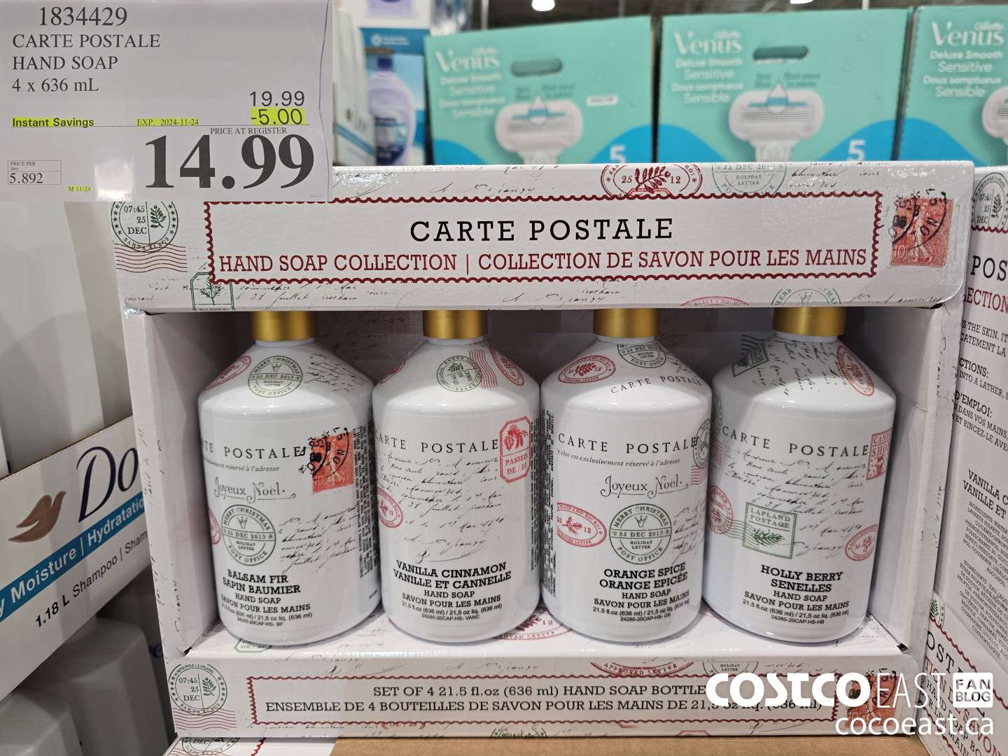 1834429 CARTE POSTALE HAND SOAP 4 x 636 mL ($5.00 INSTANT SAVINGS EXPIRES ON 2024-11-24) $14.99