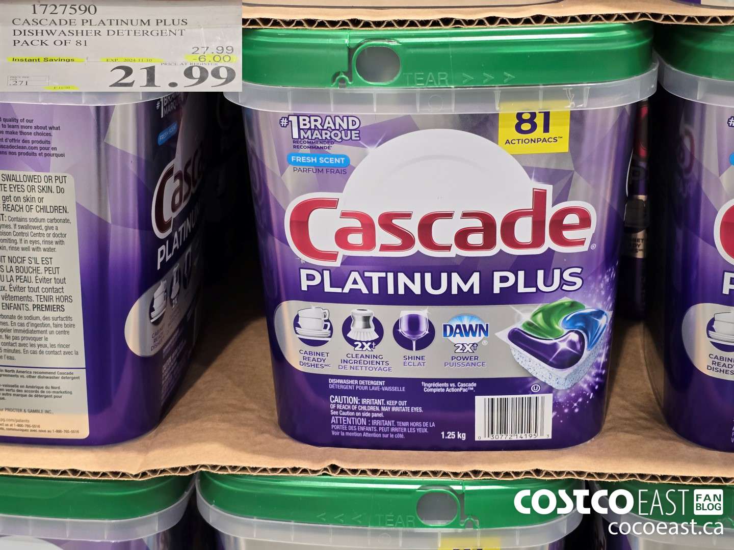 1727590 CASCADE PLATINUM PLUS DISHWASHER DETERGENT PACK OF 81 ($6.00 INSTANT SAVINGS EXPIRES ON 2024-11-10) $21.99