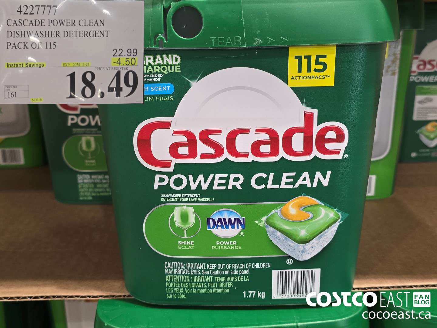 4227777 CASCADE POWER CLEAN DISHWASHER DETERGENT PACK OF 115 ($4.50 INSTANT SAVINGS EXPIRES ON 2024-11-24) $18.49