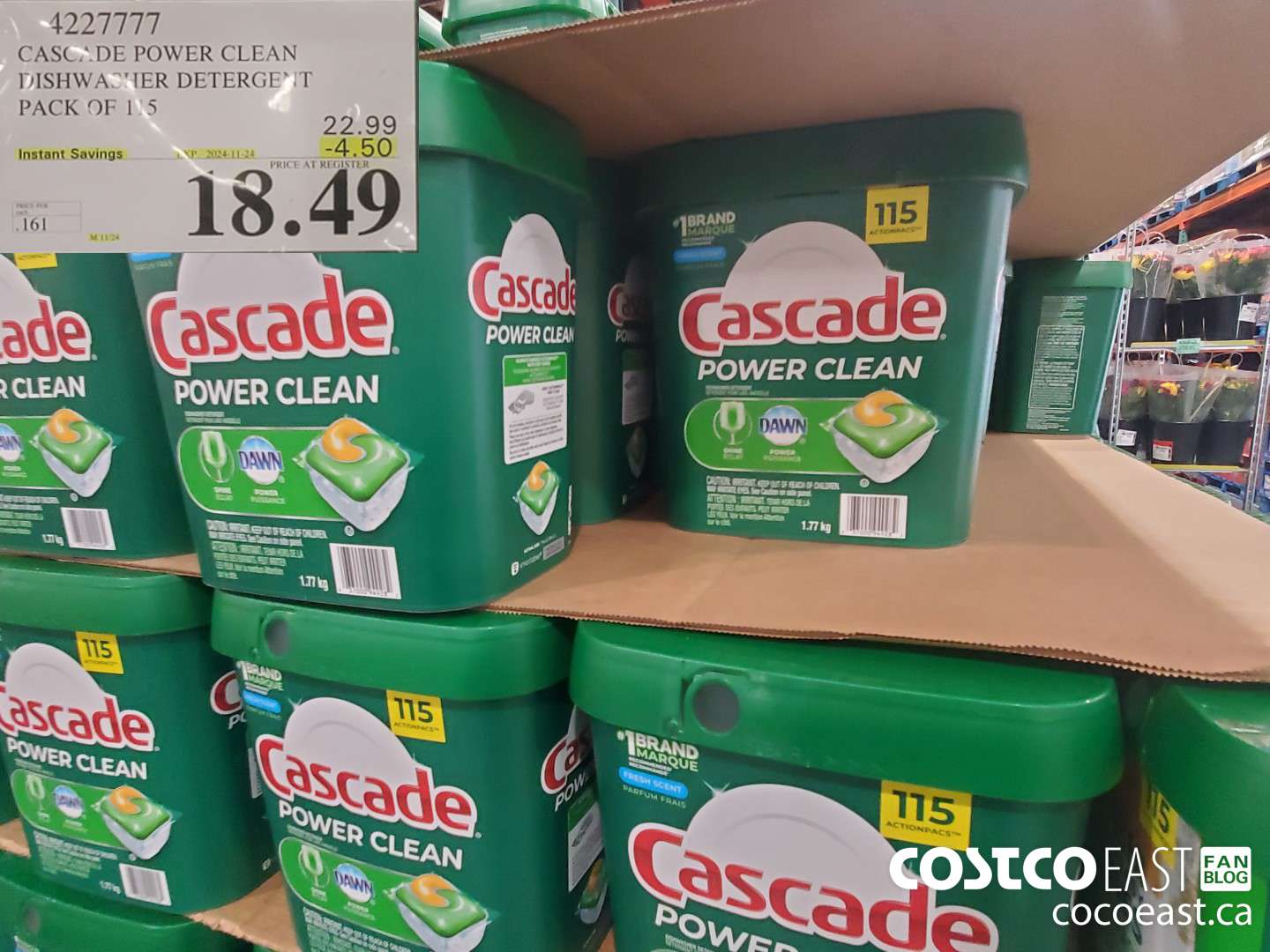 4227777 CASCADE POWER CLEAN DISHWASHER DETERGENT PACK OF 115 ($4.50 INSTANT SAVINGS EXPIRES ON 2024-11-24) $18.49