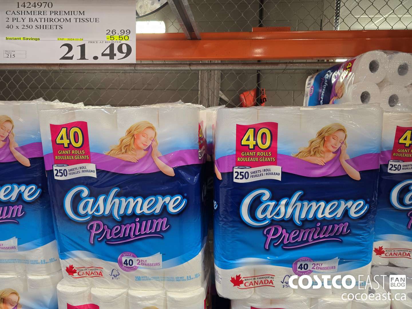 1424970 CASHMERE PREMIUM 2 PLY BATHROOM TISSUE 40 x 250 sheets ($5.50 INSTANT SAVINGS EXPIRES ON 2024-11-24) $21.49
