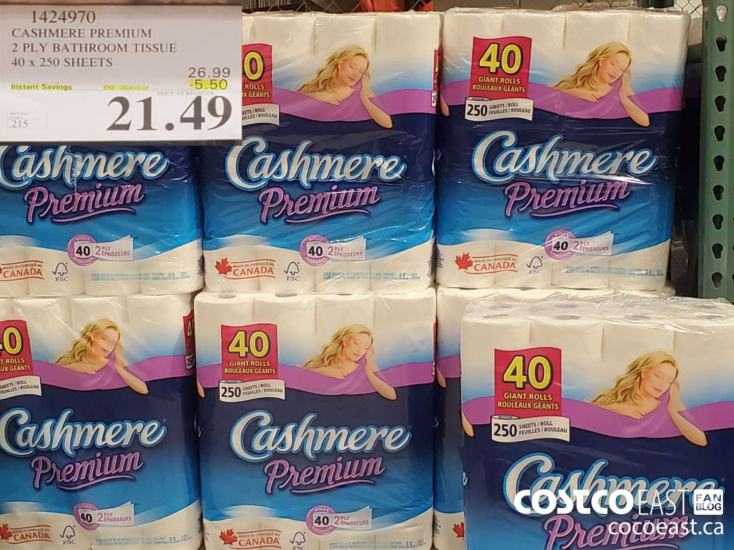1424970 CASHMERE PREMIUM 2 PLY BATHROOM TISSUE 40 x 250 sheets ($5.50 INSTANT SAVINGS EXPIRES ON 2024-11-24) $21.49