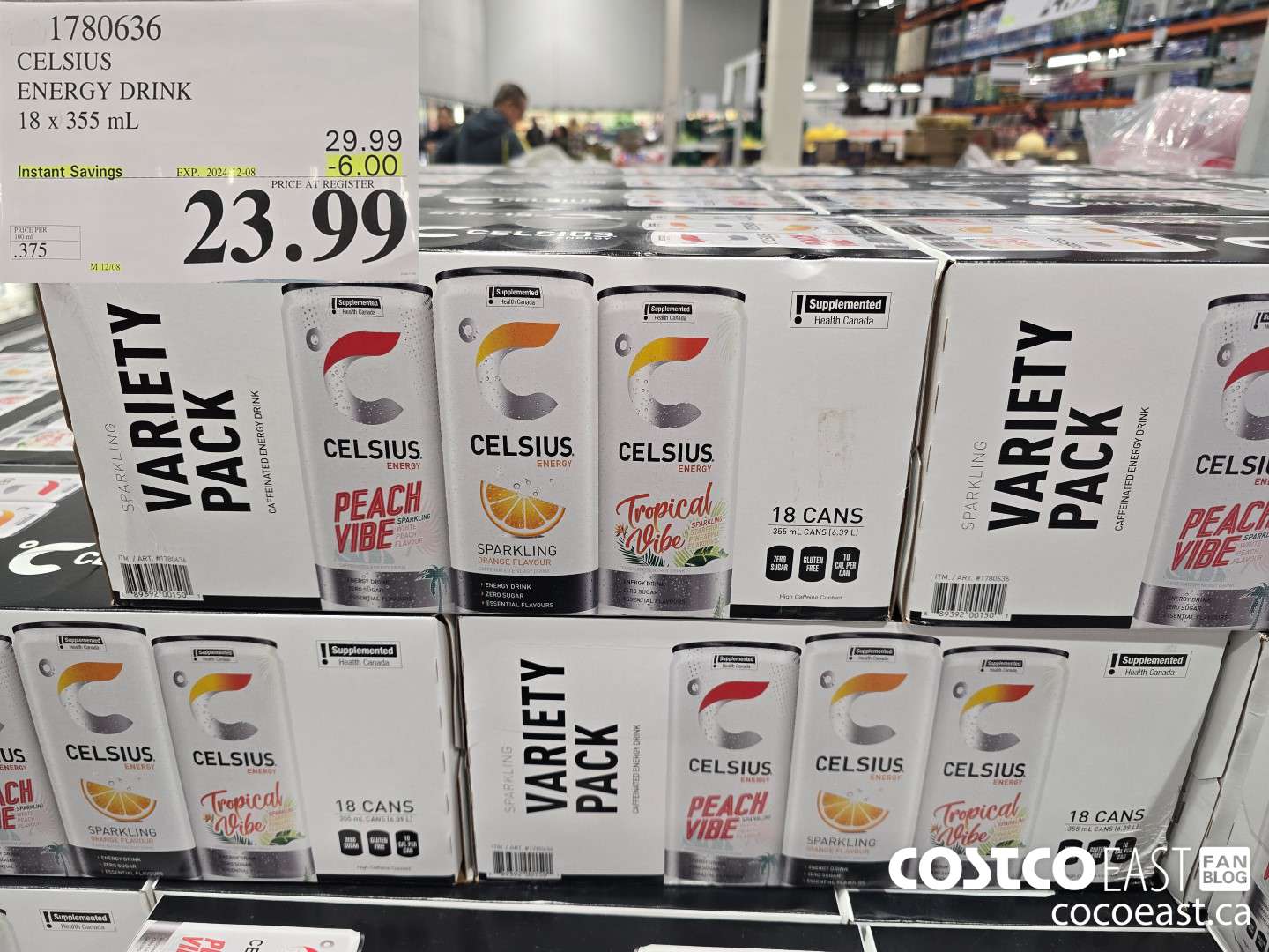 1780636 CELSIUS ENERGY DRINK 18 X 355 ML 2024-012-08 ($6.00 INSTANT SAVINGS) $23.99