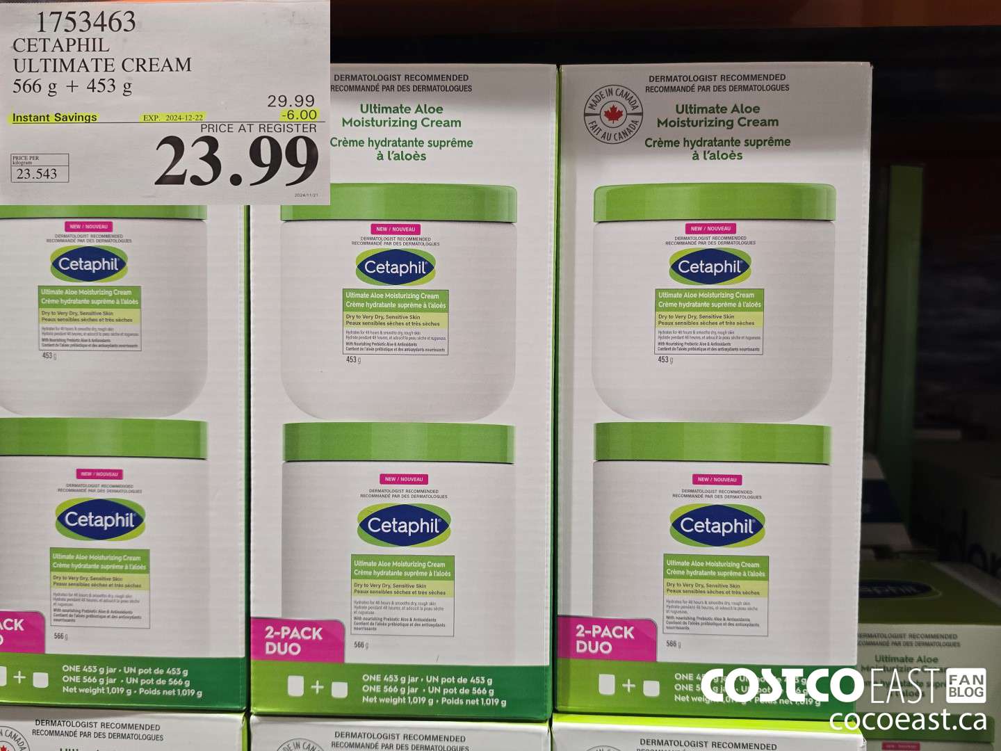 1753463 CETAPHIL ULTIMATE CREAM 566 g + 453 G ($6.00 INSTANT SAVINGS EXPIRES ON 2024-12-22) $23.99