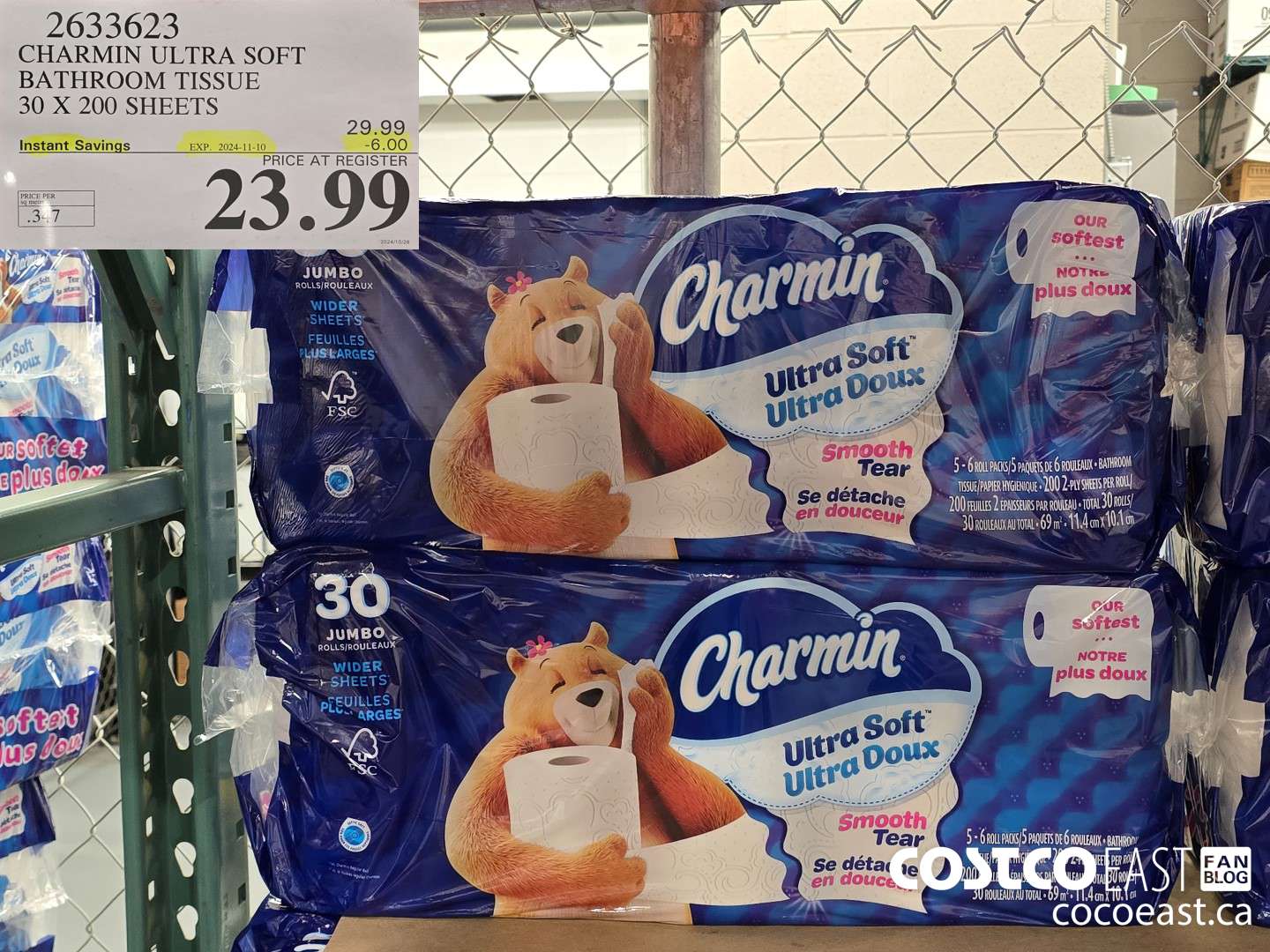 2633623 CHARMIN ULTRA SOFT BATHROOM TISSUE 30 X 200 SHEETS ($6.00 INSTANT SAVINGS EXPIRES ON 2024-11-10) $23.99