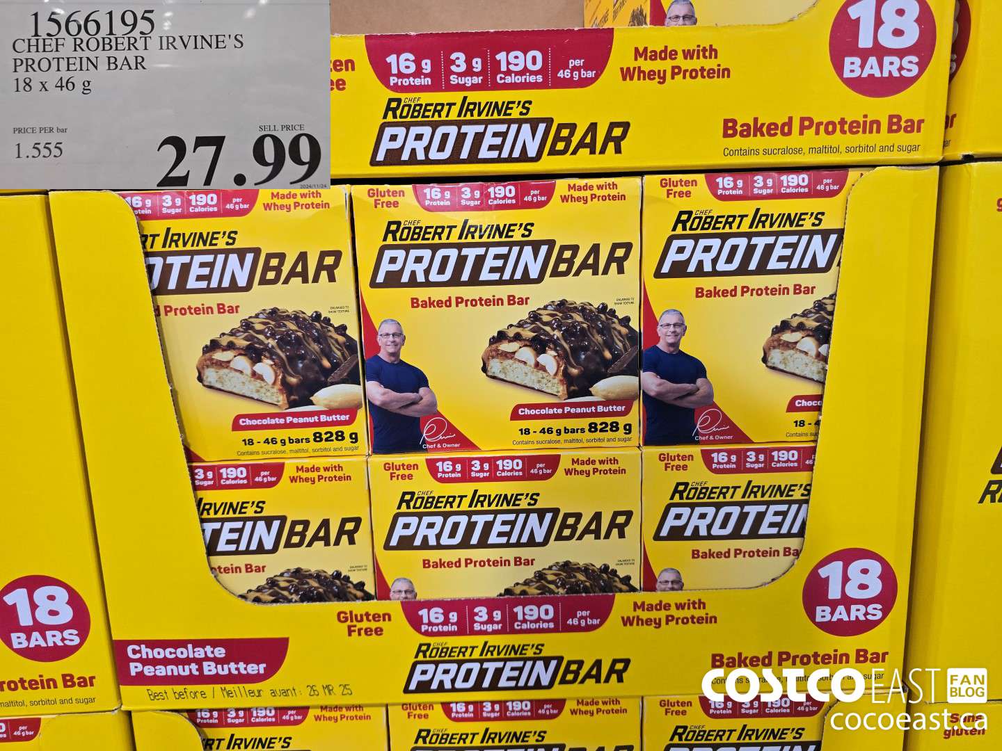 1566195 CHEF ROBERT IRVINE'S PROTEIN BAR 18 x 46 g $27.99