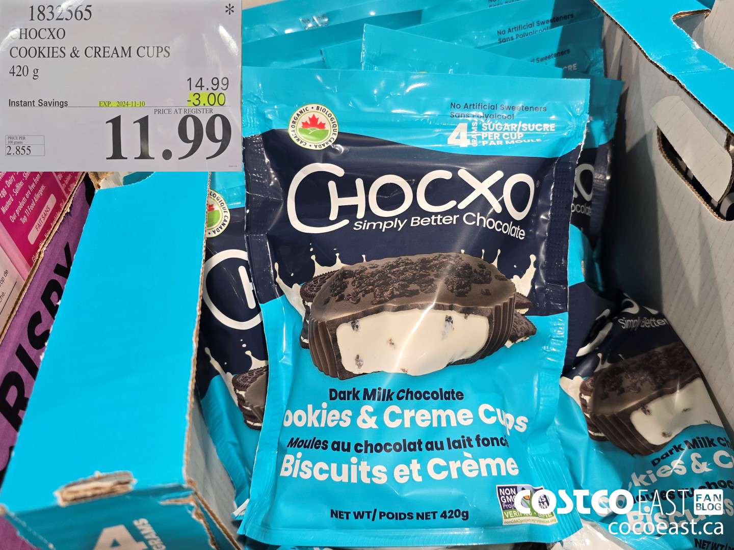 1832565 CHOCXO COOKIES & CREAM CUPS 420 g ($3.00 INSTANT SAVINGS EXPIRES ON 2024-11-10) $11.99