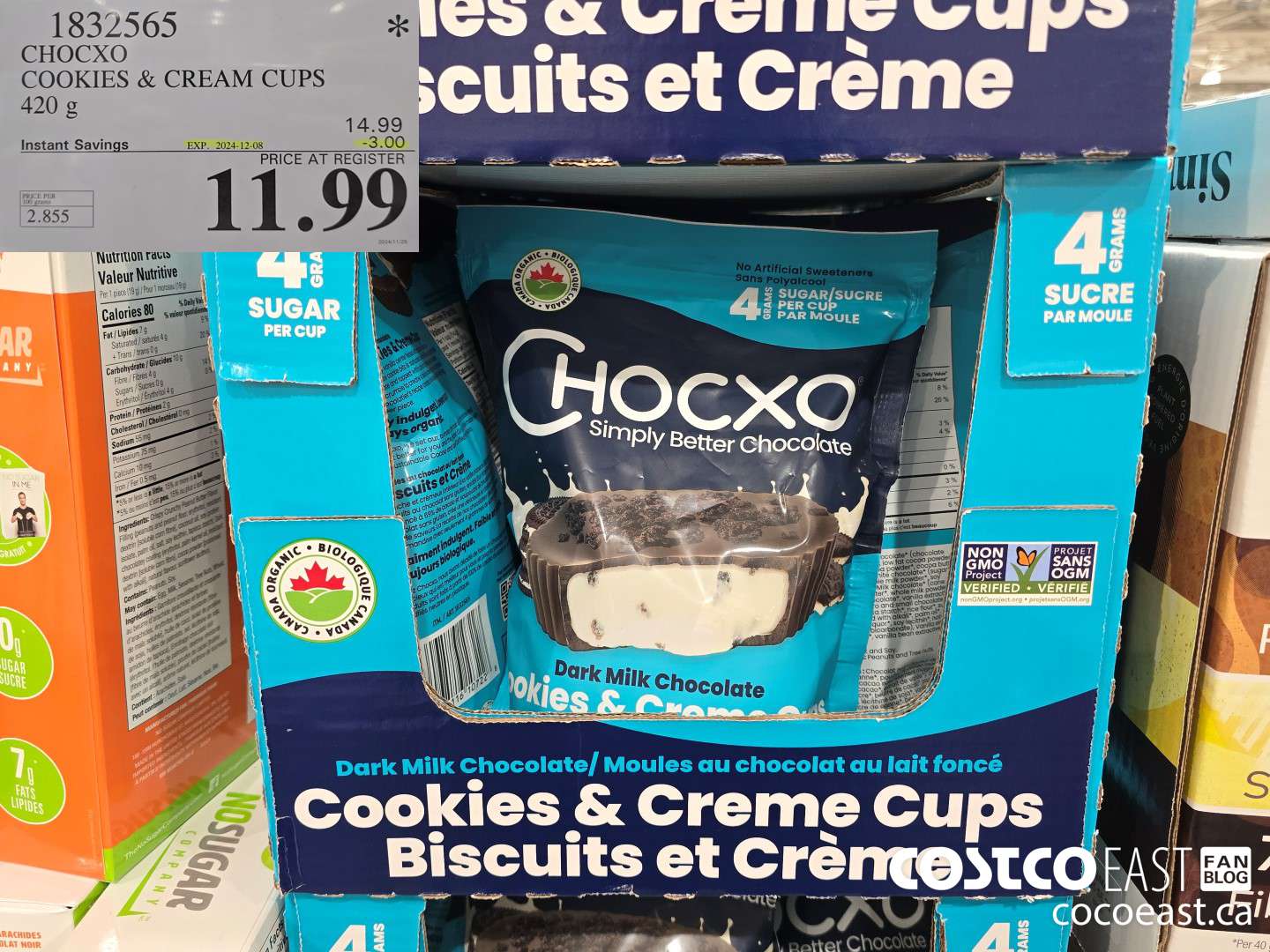 1832565 CHOCXO COOKIES & CREAM CUPS 420 g ($3.00 INSTANT SAVINGS EXPIRES ON 2024-12-08) $11.99
