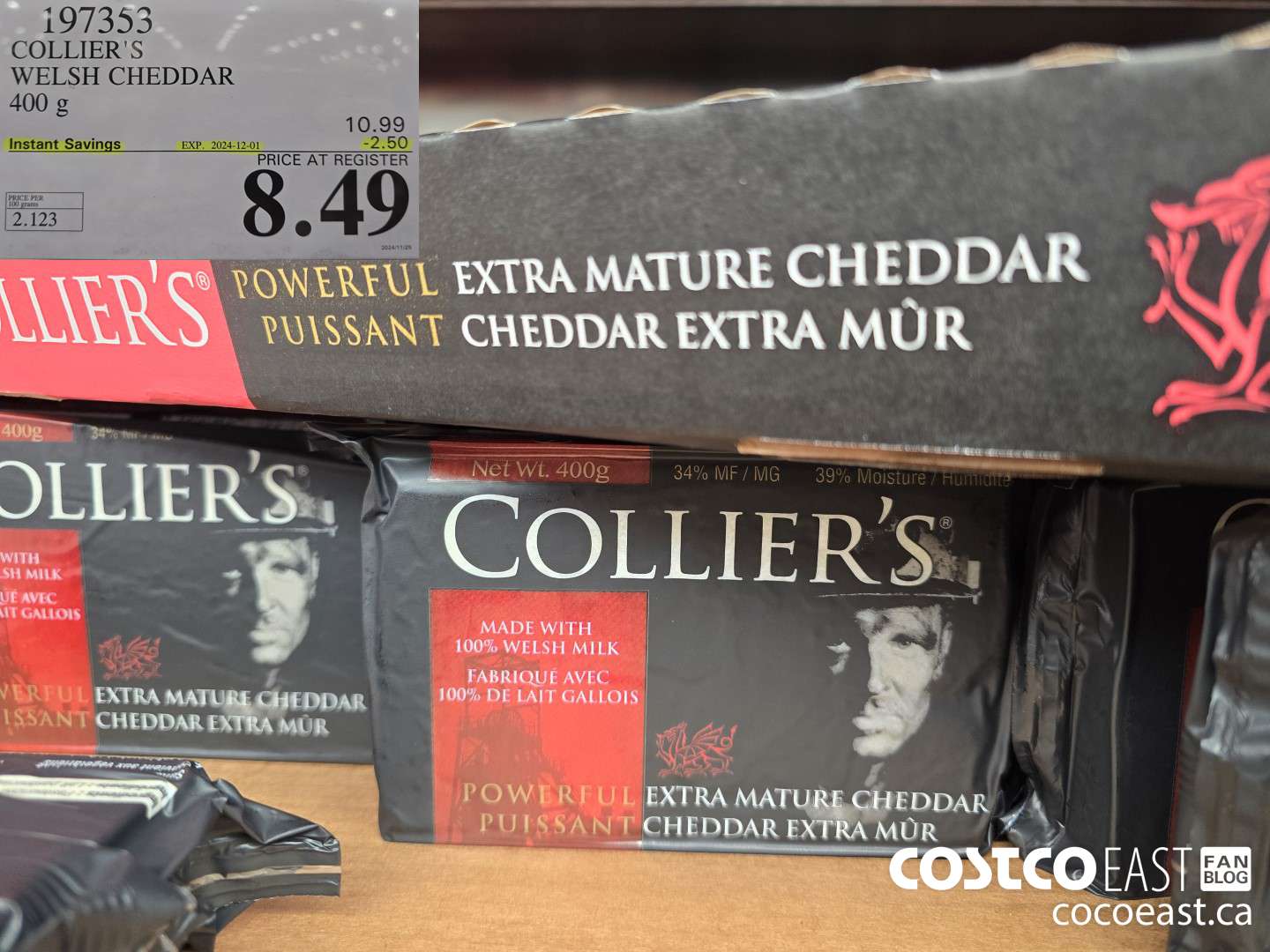 197353 COLLIER'S WELSH CHEDDAR 400G ($2.50 INSTANT SAVINGS EXPIRES ON 2024-12-01) $8.49