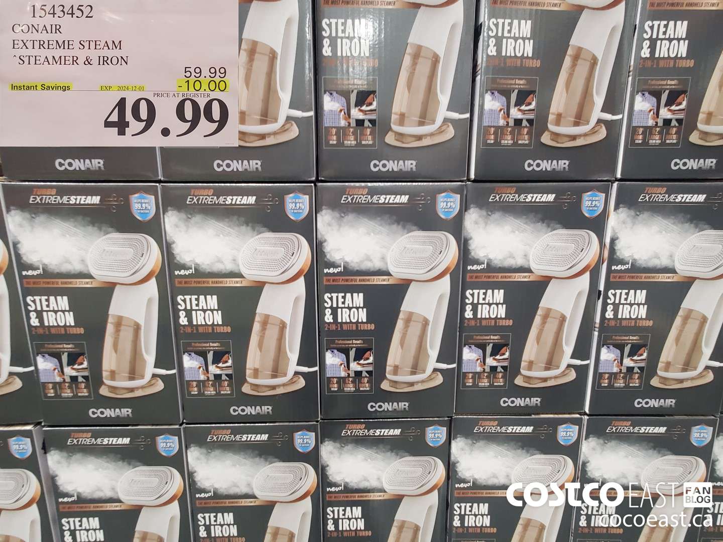 1543452 CONAIR EXTREME STEAM GARMENT STEAMER 2 IN 1 TURBO ($10.00 INSTANT SAVINGS EXPIRES ON 2024-12-01) $49.99