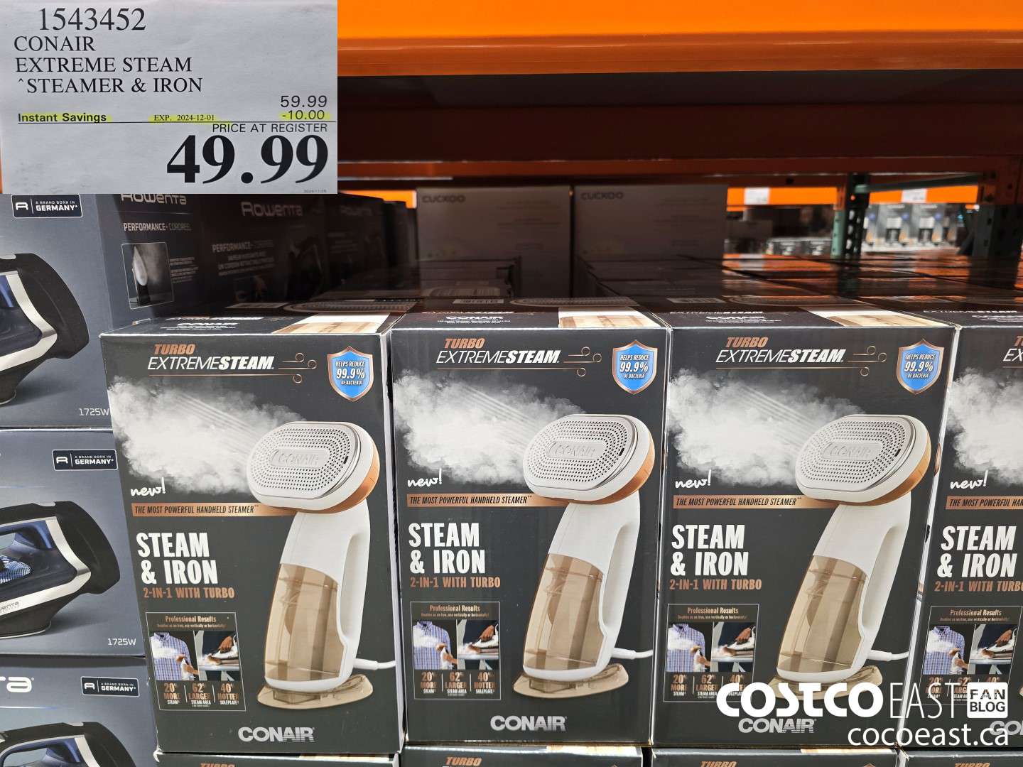 1543452 CONAIR EXTREME STEAM GARMENT STEAMER 2 IN 1 TURBO ($10.00 INSTANT SAVINGS EXPIRES ON 2024-12-01) $49.99