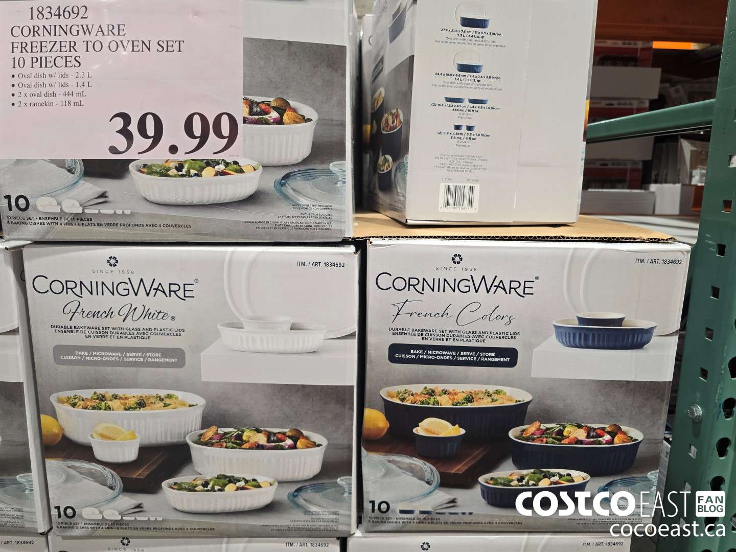 1834692 CORNINGWARE FREEZER TO OVEN SET 10 PIECES $39.99