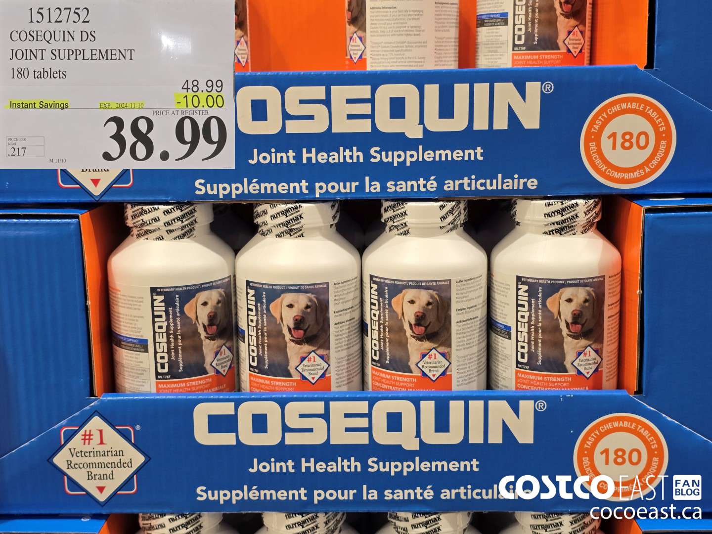 1512752 COSEQUIN DS JOINT SUPPLEMENT 180 TABLETS ($10.00 INSTANT SAVINGS EXPIRES ON 2024-11-10) $38.99