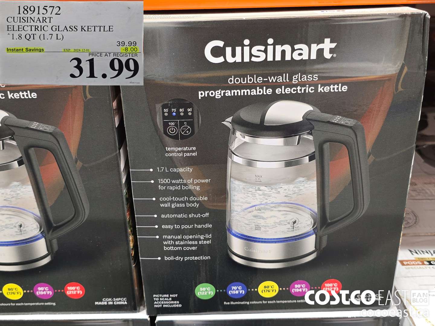 1891572 CUISINART ELECTRIC GLASS KETTLE 1.8 QT (1.7L) ($8.00 INSTANT SAVINGS EXPIRES ON 2024-12-01) $31.99