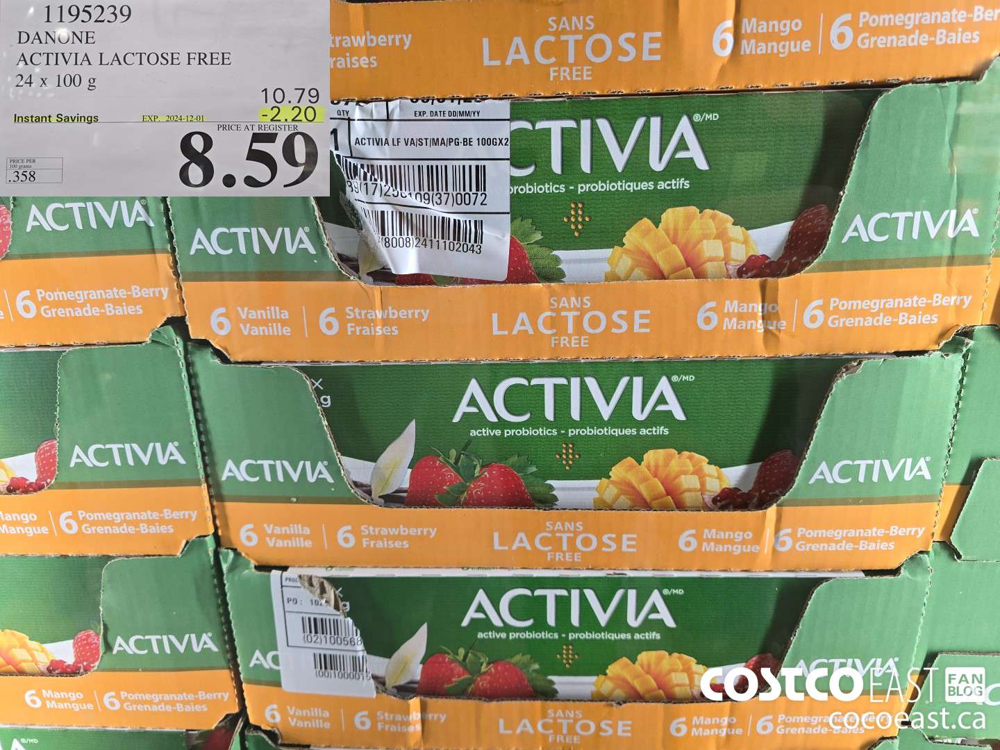1195239 DANONE ACTIVIA LACTOSE FREE 24 x 100 g ($2.20 INSTANT SAVINGS EXPIRES ON 2024-12-01) $8.59