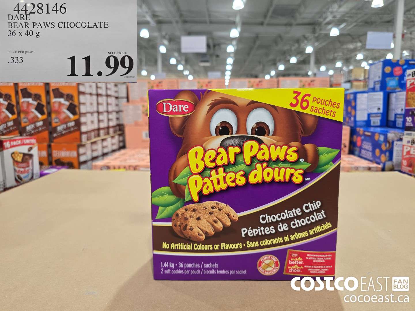 4428146 DARE BEAR PAWS CHOCOLATE 36 x 40 g $11.99