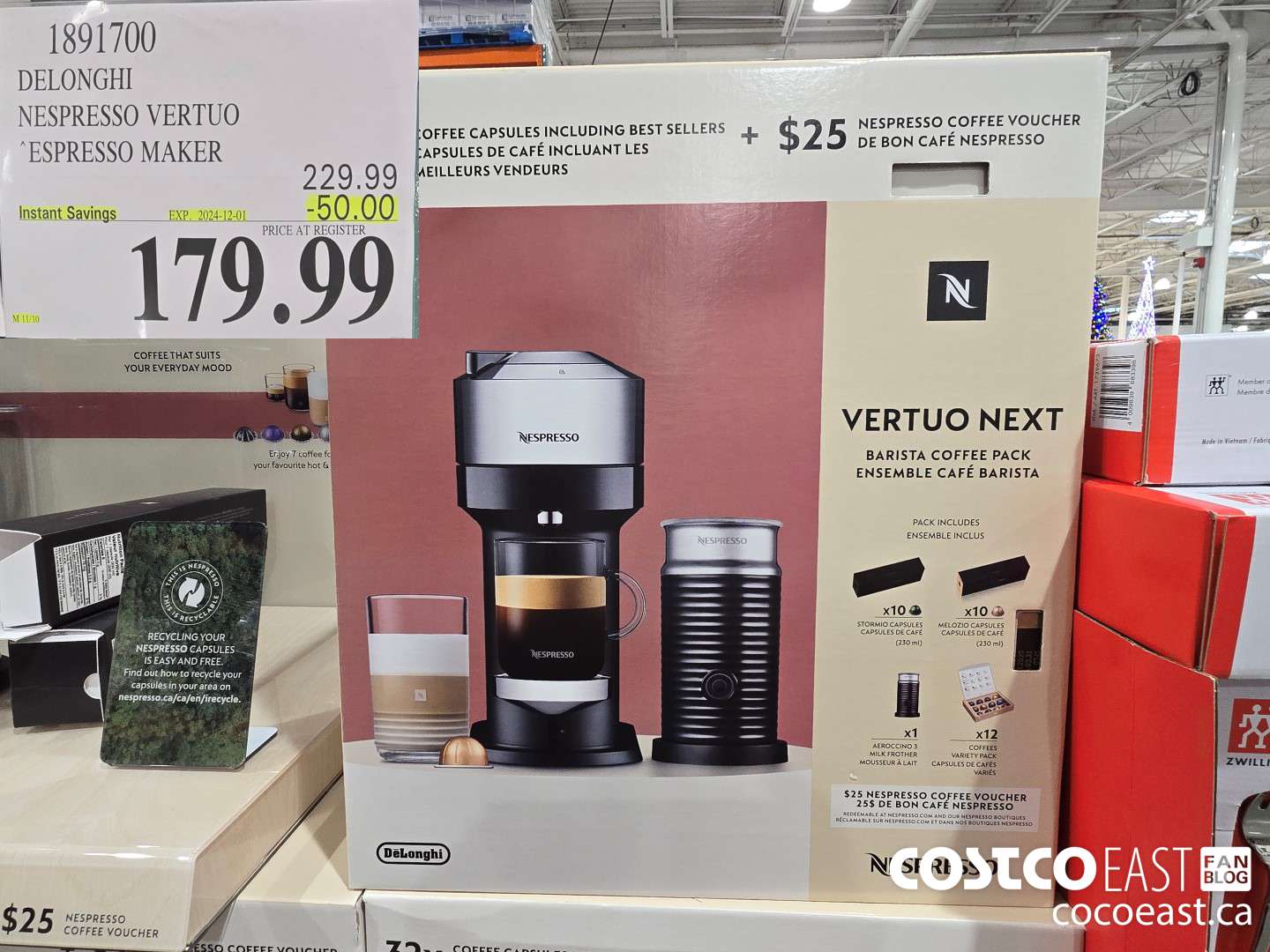 1891700 DELONGHI NESPRESSO VERTUO ESPRESSO MAKER ($50.00 INSTANT SAVINGS EXPIRES ON 2024-12-01) $179.99
