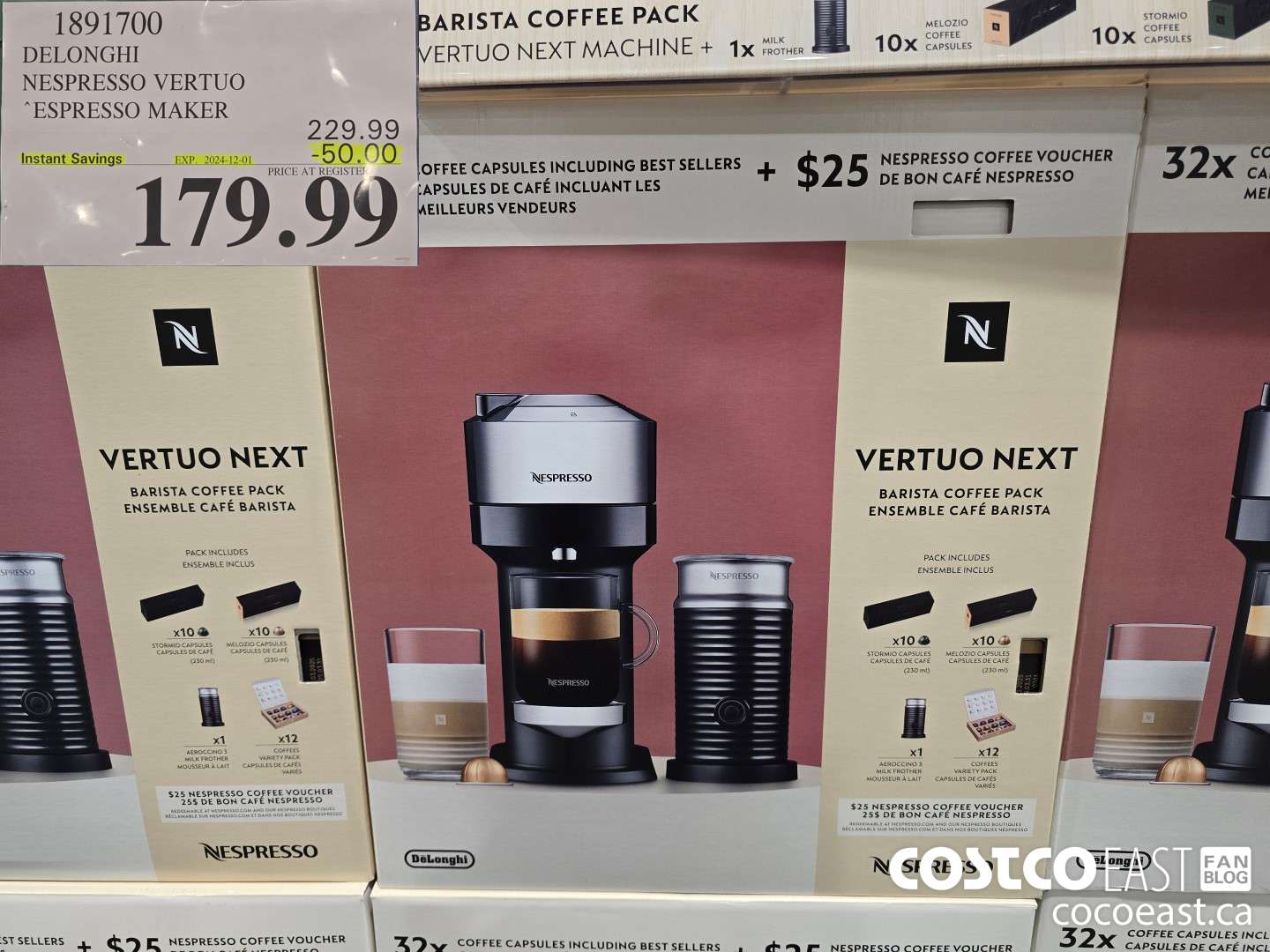 1891700 DELONGHI NESPRESSO VERTUO ESPRESSO MAKER ($50.00 INSTANT SAVINGS EXPIRES ON 2024-12-01) $179.99
