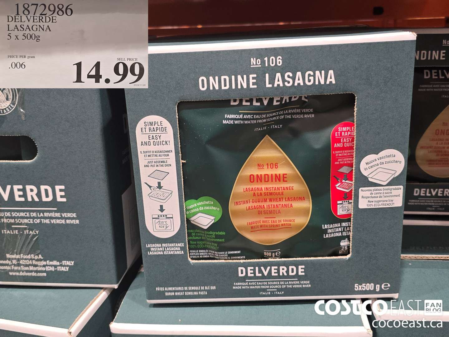 1872986 DELVERDE LASAGNA 5 X 500 G $14.99